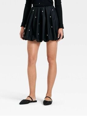 NWOT Size Medium A New Day Embellished Black Bubble Mini Skirt